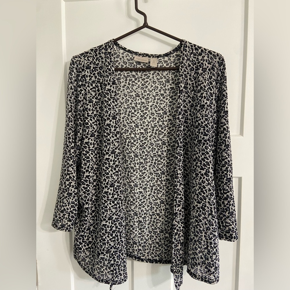 Chico's Black and White Open-Front Cardigan